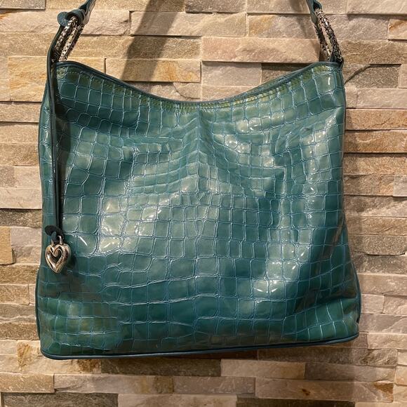 Brighton Cher Croc-Embossed Shoulder Bag Set | Turquoise Patent, Wallet + Strap - Picture 5 of 16